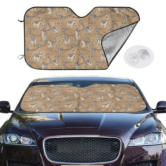 Picia Cactus Alpaca Curved Windshield Sunshade Accordion Folding Style Auto Shade for Car Truck SUV Van Blocks UV Ray Sun Visor Protector -Small