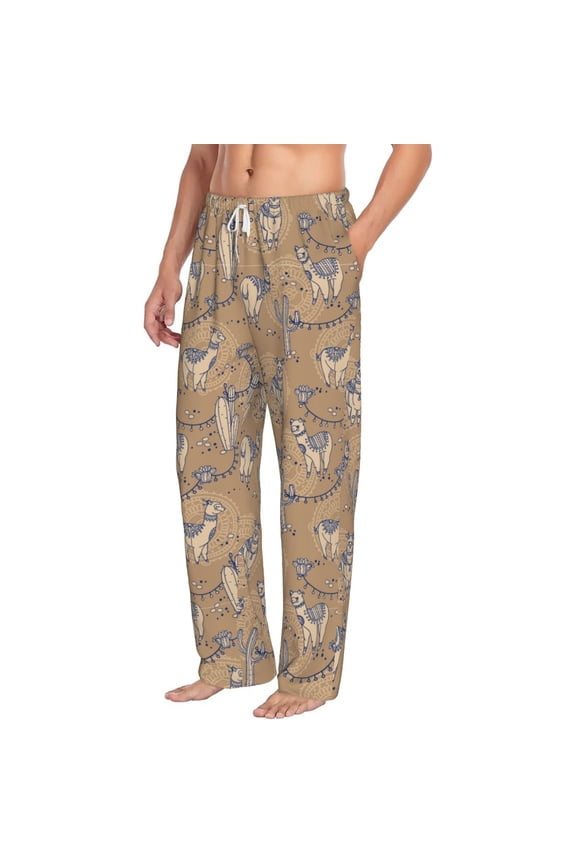 Cactus Alpaca Mens Soft Woven Cotton Elastic Waistband Sleep Pajama Pant Lounge Sleep Pant With Pockets And Drawstring-Small