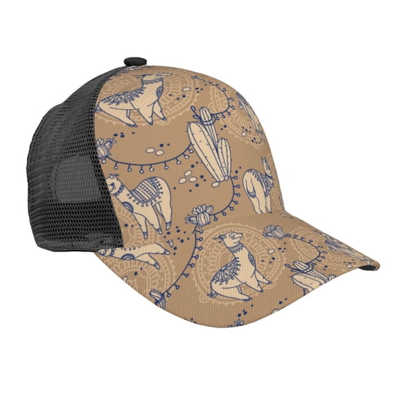Picia Cactus Alpaca Pattern Trucker Hat,Baseball Cap,Sun Protection Cap,Stylish Headwear,Leisure Cap,Outdoor Sports Cap