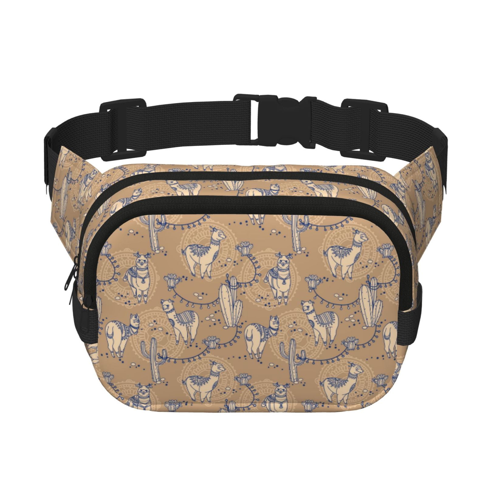 Picia Cactus Alpaca Print Square Double-Layer Waist Bag Mini Adjustable Waist Belt Bag Exercise Running Travel Hiking