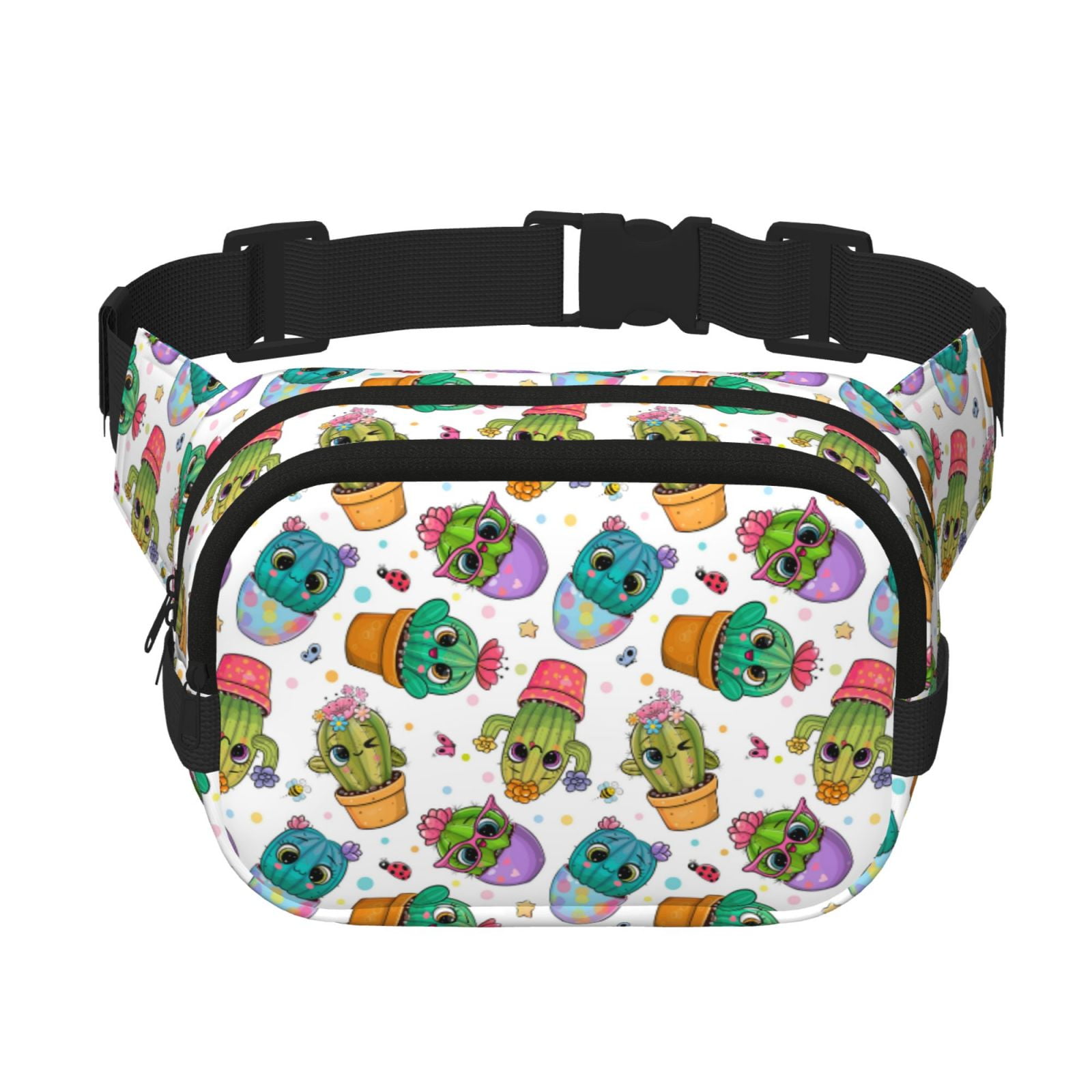Picia Cactus And Insects Print Square Double-Layer Waist Bag Mini Adjustable Waist Belt Bag Exercise Running Travel Hiking