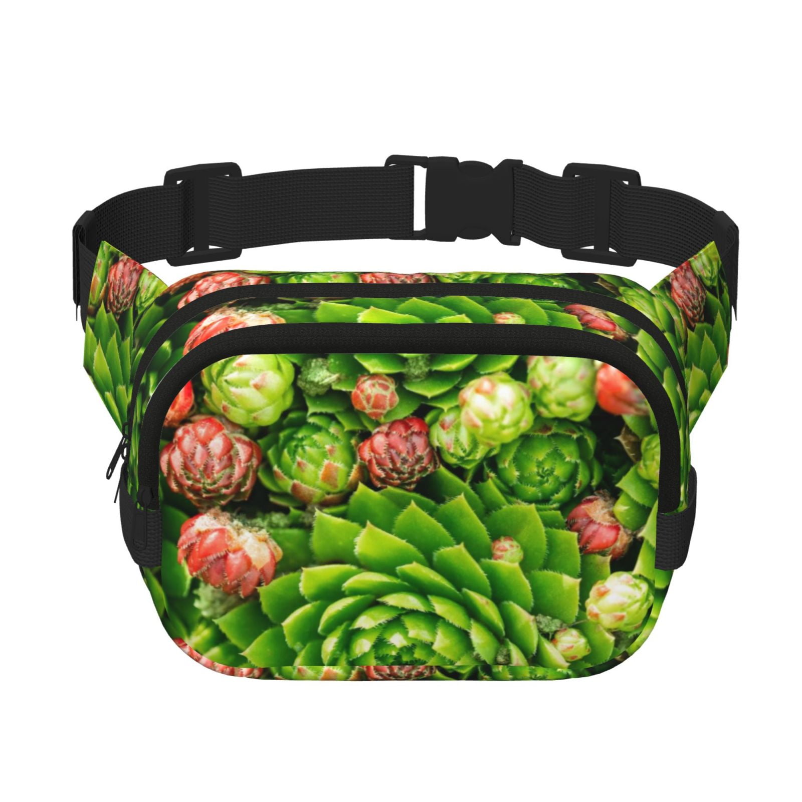 Picia Cactus And Succulents Print Square Double-Layer Waist Bag Mini Adjustable Waist Belt Bag Exercise Running Travel Hiking