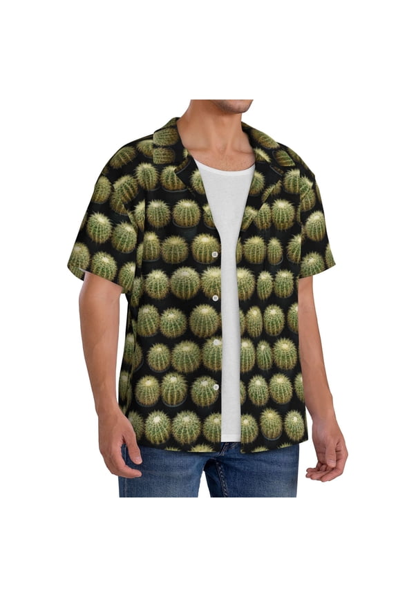 Cactus Farmland Men's Linen Shirts Short Sleeve Cuban Beach Shirts Casual Shirts Button Down Shirt for Men Beach Summer Wedding Shirt-4X-Large