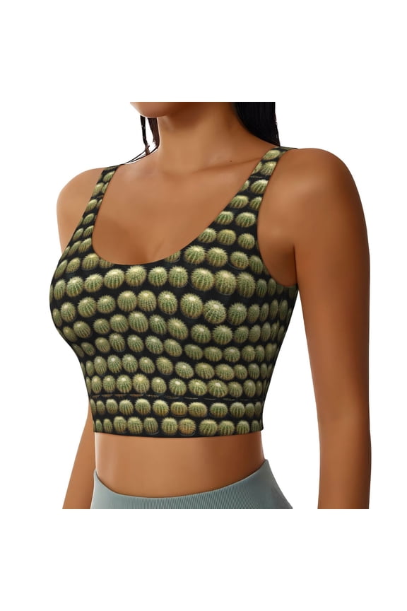Cactus Farmland Sports Bra for Women,Padded Strappy Sports Bras Medium Support Yoga Bra with Removable Cups,Running Yoga Bra-Large