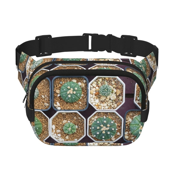 Picia Cactus Garden Print Square Double-Layer Waist Bag Mini Adjustable Waist Belt Bag Exercise Running Travel Hiking