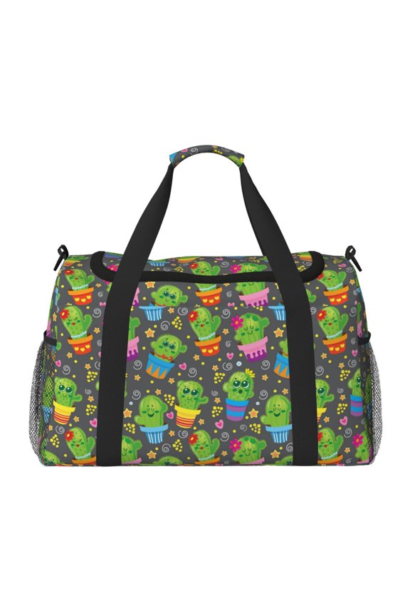 Cactus In Pots Print Travel Duffle Bag,Weekender Bags for Women with Shoe Compartment, Gym Duffel Bag with Wet Pocket, Hospital Bags for Labor and Delivery