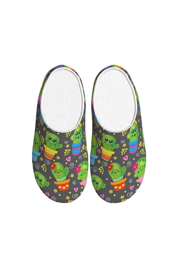 Cactus In Pots for Women's Lamb-hug Comfy Fleece House Slippers Memory Foam, Slip-on House Shoes Indoor Outdoor-35/36