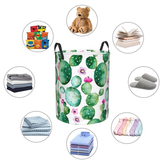Picia Cactus Plants Large Laundry Basket, Waterproof, Freestanding Laundry Hamper, Collapsible Tall Clothes Hamper with Extended Handles-