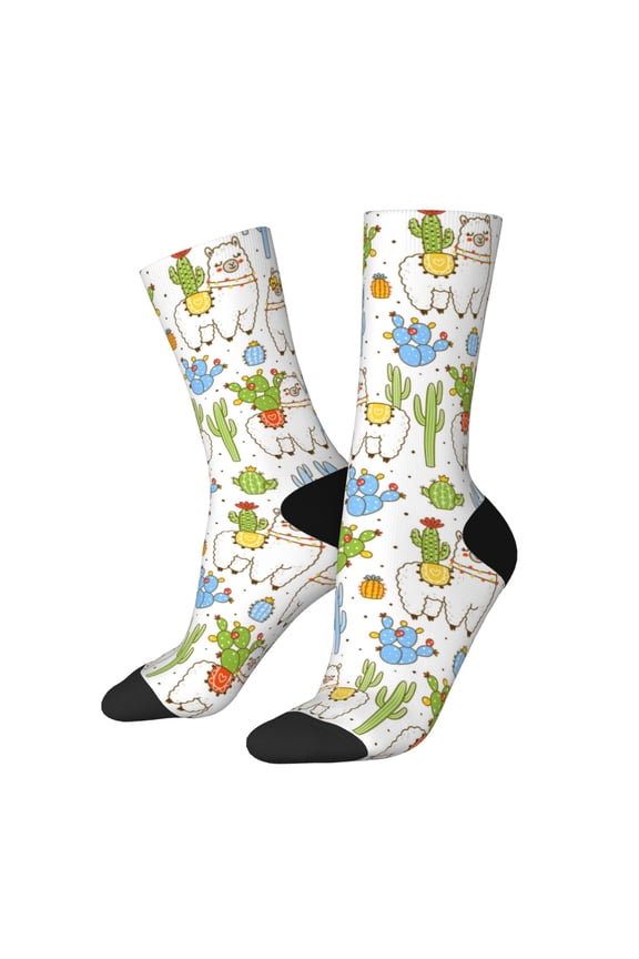 Cactus Plants Print Athletic Socks for Men & Women – Cushioned Moisture-Wicking Crew Socks for Sports, Running, and Training, Soft & Breathable Size 5-11