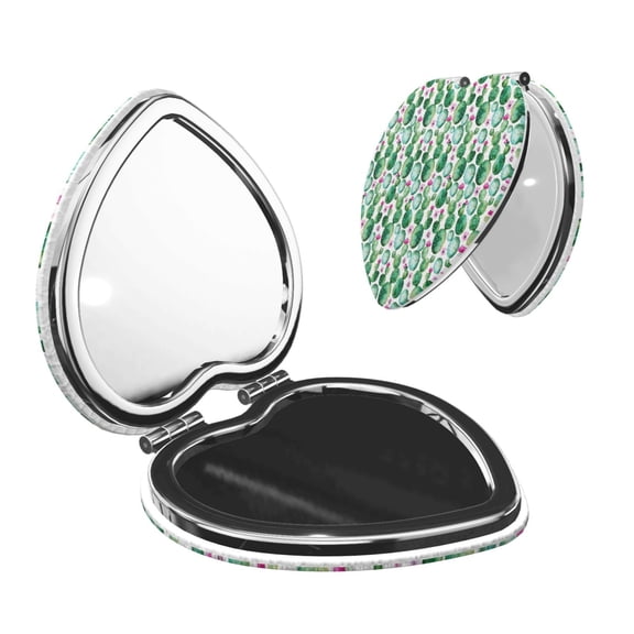 Picia Cactus Plants for Compact Vanity Mirror , Travel Makeup Mirror , Portable Magnifying Cosmetic Mirror for Daily, Work, Business-Heart Shape