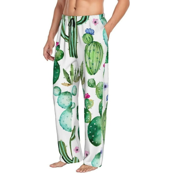 Picia Cactus Plants1 Mens Soft Woven Cotton Elastic Waistband Sleep Pajama Pant Lounge Sleep Pant With Pockets And Drawstring-Medium