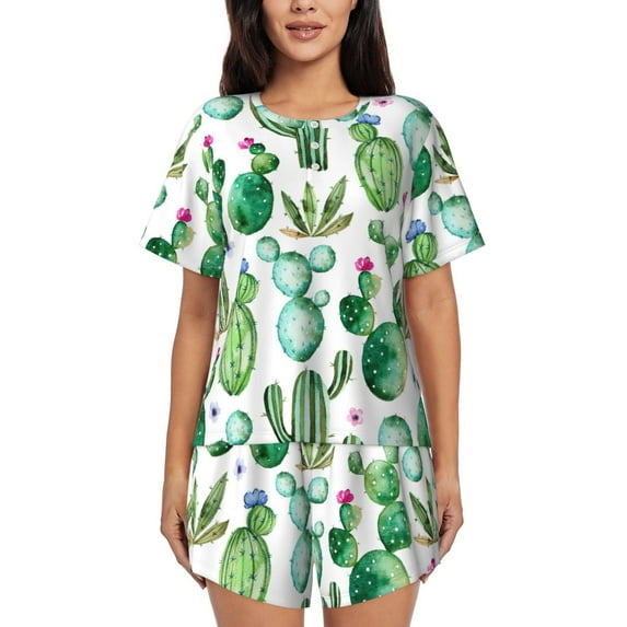 Picia Cactus Plants1 Pajamas Sets for Women Soft Short-Sleeved Pjs with Lounge Shorts Two Piece Sleepwear-Small