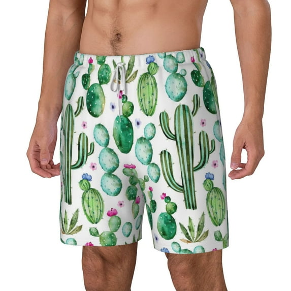 Picia Cactus Plants1 pattern Mens Swim Trunks with Compression Liner Stretch Beach Shorts Quick Dry with Zipper Pockets No-Chafing Board Shorts-Small