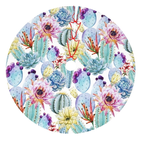 Picia Cactus Print Christmas Tree Skirt , Christmas Tree Skirt Ornaments for Merry Christmas Holiday Party Decorations Indoor Outdoor-48"