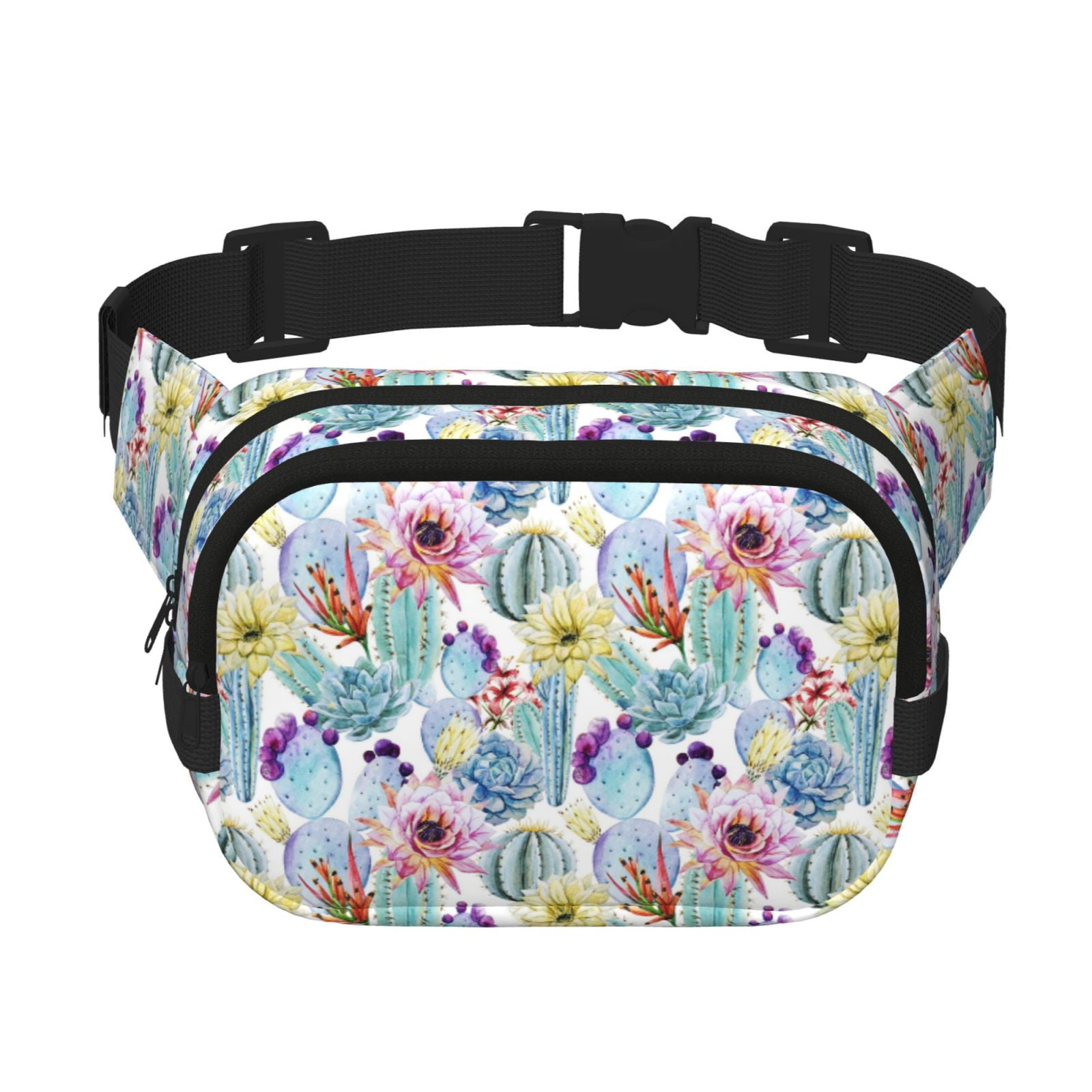 Picia Cactus Print Square Double-Layer Waist Bag Mini Adjustable Waist Belt Bag Exercise Running Travel Hiking