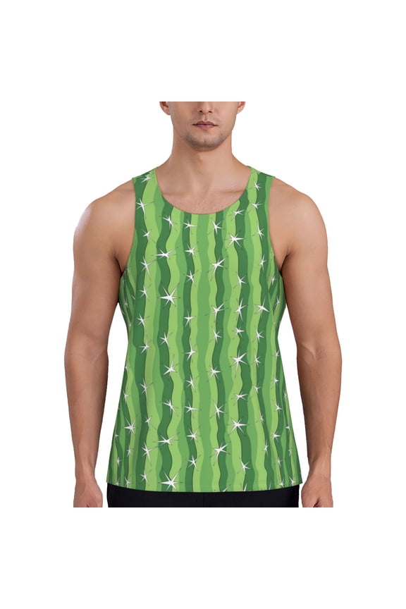Cactus Printed Men’s Performance Tank, Men's Workout Tank Top Moisture-Wicking Tank Top Muscle tee, Breathable Workout Shirt-Medium