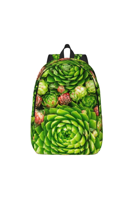 Cactus And Succulents Printed Canvas Daypack - Stylish and Durable Vintage Compact Backpack - Class, Work, Travel, or Laptop Bookbag,Organized Compartments-Medium