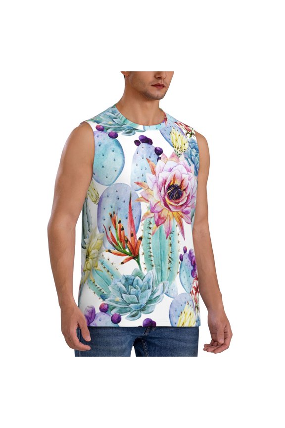 Cactus mens Cotton Tank Undershirts , Moisture-wicking Ribbed Tanks, Lightweight Cotton Tank Undershirts-Large