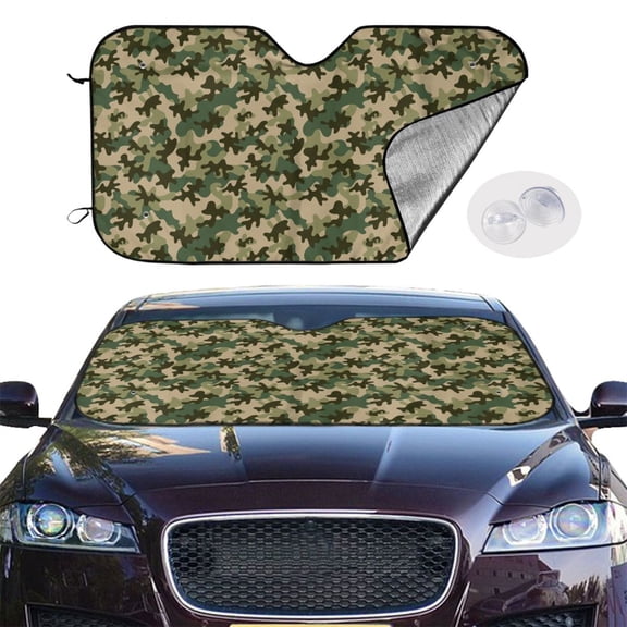 Picia Camouflag Curved Windshield Sunshade Accordion Folding Style Auto Shade for Car Truck SUV Van Blocks UV Ray Sun Visor Protector -