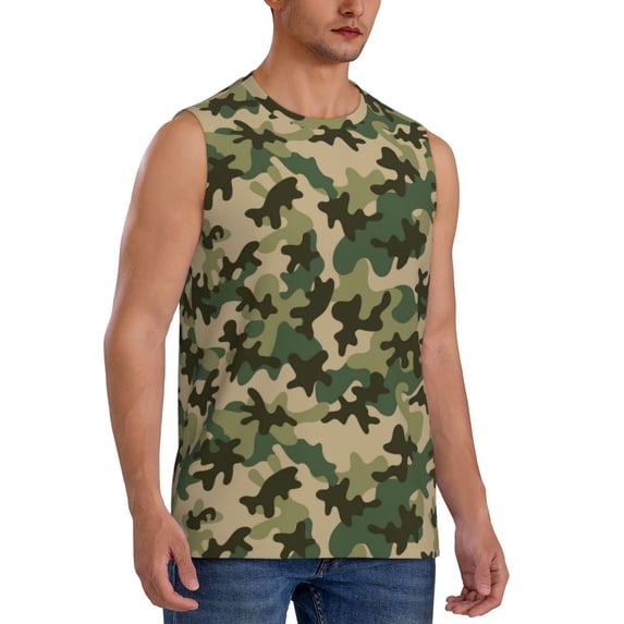 Picia Camouflag mens Cotton Tank Undershirts , Moisture-wicking Ribbed Tanks, Lightweight Cotton Tank Undershirts-Small