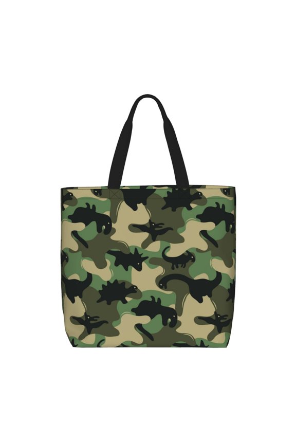 Camouflage Dinosaur for Tote Bag for Women with Zipper, Gym Tote with Compartments, Laptop Work Tote Nurse Dance Yoga Bag for Sport, Travel