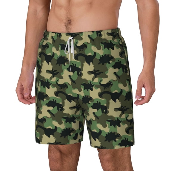 Picia Camouflage Dinosaur pattern Mens Swim Trunks with Compression Liner Stretch Beach Shorts Quick Dry with Zipper Pockets No-Chafing Board Shorts-3X-Large