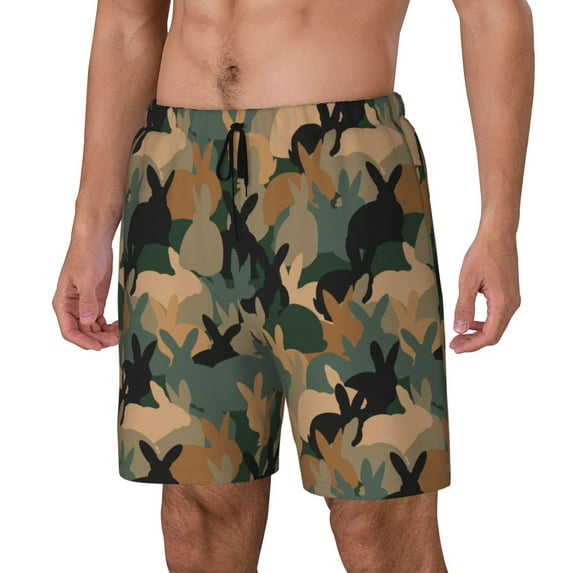 Picia Camouflage Rabbit pattern Mens Swim Trunks with Compression Liner Stretch Beach Shorts Quick Dry with Zipper Pockets No-Chafing Board Shorts-Large