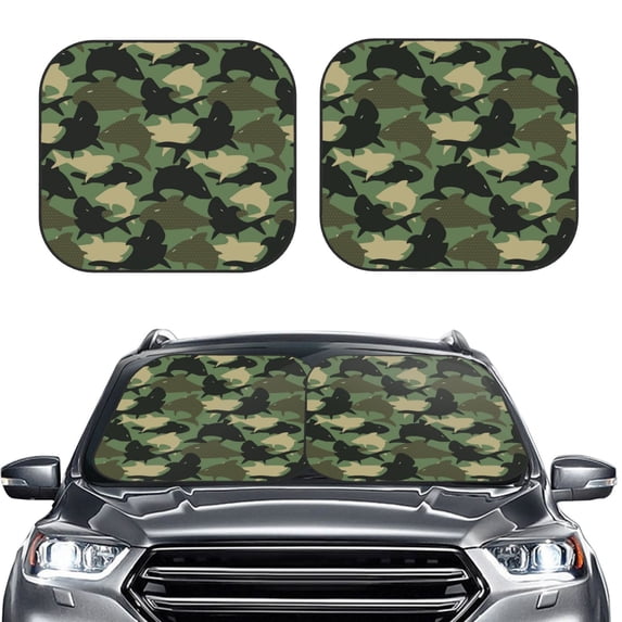Picia Camouflage Shark 2 Piece Car Windshield Sun Shade Foldable | Foldable Sun Shield for Front Window Blocks UV Rays and Keeps Your Vehicle Cool-Medium