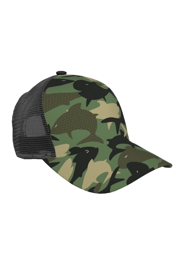 Camouflage Shark Pattern Trucker Hat,Baseball Cap,Sun Protection Cap,Stylish Headwear,Leisure Cap,Outdoor Sports Cap