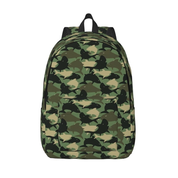 Picia Camouflage Shark Printed Canvas Daypack - Stylish and Durable Vintage Compact Backpack - Class, Work, Travel, or Laptop Bookbag,Organized Compartments-Small