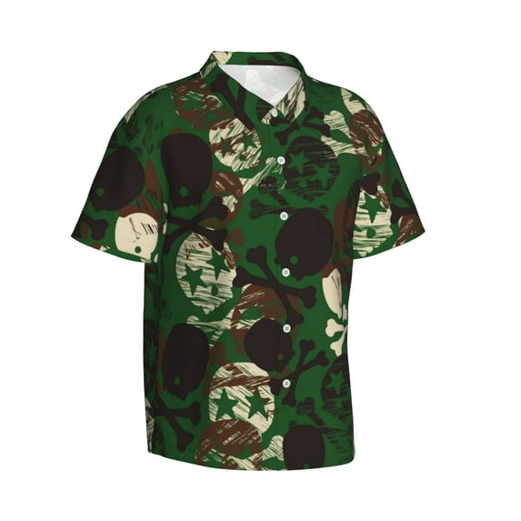 Picia Camouflage Skull Gentle Cotton Regular Fit Short Sleeve Casual Hawaiian Shirt for Men-XX-Large
