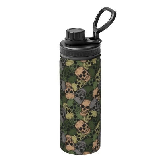 Picia Camouflage Skulls Pattern Water Bottle 18 oz Stainless Steel Insulated Bottles With Handle Leak Proof Gym Sport Water Jug BPA-free insulated kettle For Men Women Adults