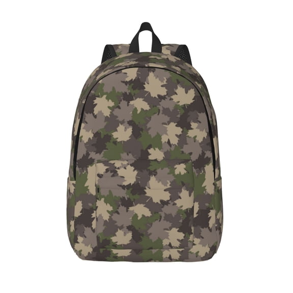Picia Camouflage maple Printed Canvas Daypack - Stylish and Durable Vintage Compact Backpack - Class, Work, Travel, or Laptop Bookbag,Organized Compartments-Medium