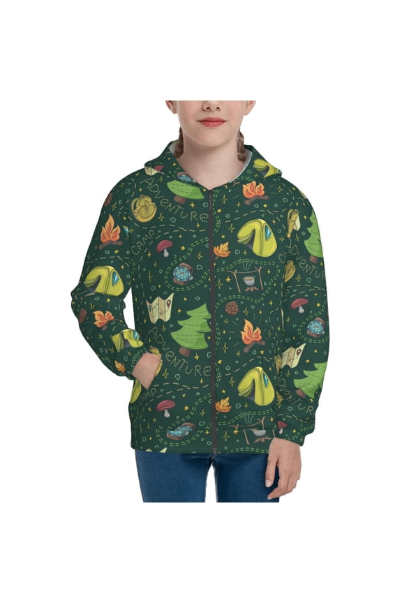 Camp In The Forest for Boys Fashion Full-zip Hoodies & Sweatshirts with Kangaroo Pocket,Zip-up Hooded Sweatshirt for Kid, Moisture Wicking & Breathable-Medium