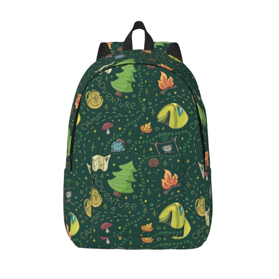 Picia Camp In The Forest Printed Canvas Daypack - Stylish and Durable Vintage Compact Backpack - Class, Work, Travel, or Laptop Bookbag,Organized Compartments-Medium