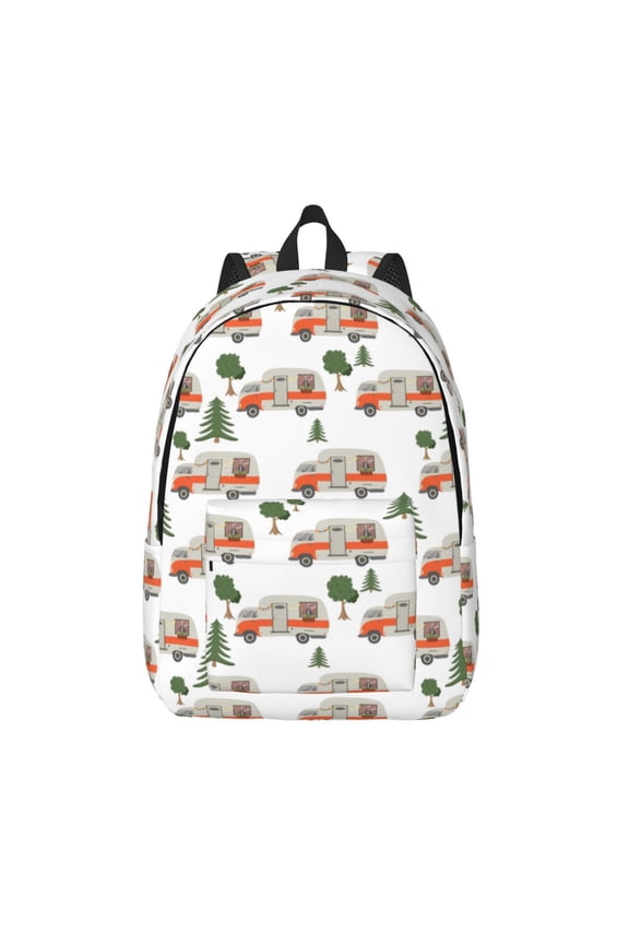 Camp Van Printed Canvas Daypack - Stylish and Durable Vintage Compact Backpack - Class, Work, Travel, or Laptop Bookbag,Organized Compartments-Medium