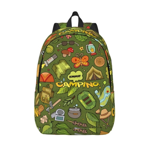 Picia Camping 1 Printed Canvas Daypack - Stylish and Durable Vintage Compact Backpack - Class, Work, Travel, or Laptop Bookbag,Organized Compartments-Medium