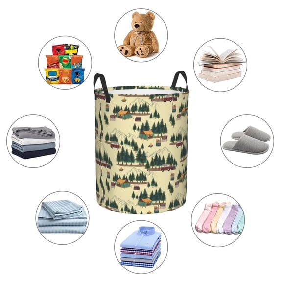 Picia Camping Caravan 1 Large Laundry Basket, Waterproof, Freestanding Laundry Hamper, Collapsible Tall Clothes Hamper with Extended Handles-Small