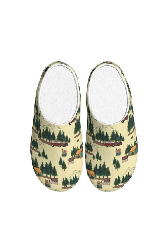 Camping Caravan 1 for Women's Lamb-hug Comfy Fleece House Slippers Memory Foam, Slip-on House Shoes Indoor Outdoor-35/36