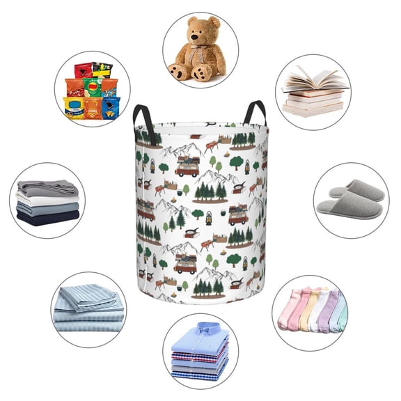 Picia Camping Caravan 2 Large Laundry Basket, Waterproof, Freestanding Laundry Hamper, Collapsible Tall Clothes Hamper with Extended Handles-Medium