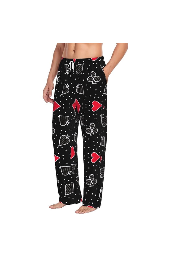 Card Suits Mens Soft Woven Cotton Elastic Waistband Sleep Pajama Pant Lounge Sleep Pant With Pockets And Drawstring-Medium