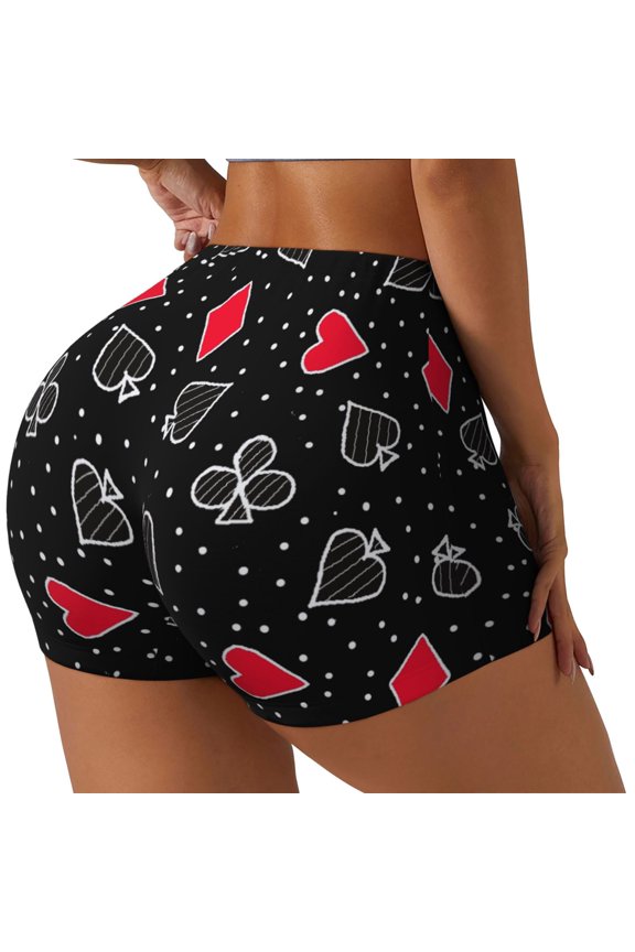 Card Suits Printed Workout Shorts for Women Seamless Scrunch Butt Lifting High Waisted Yoga Gym Booty Running Moisture-wicking Short Pants-XX-Large