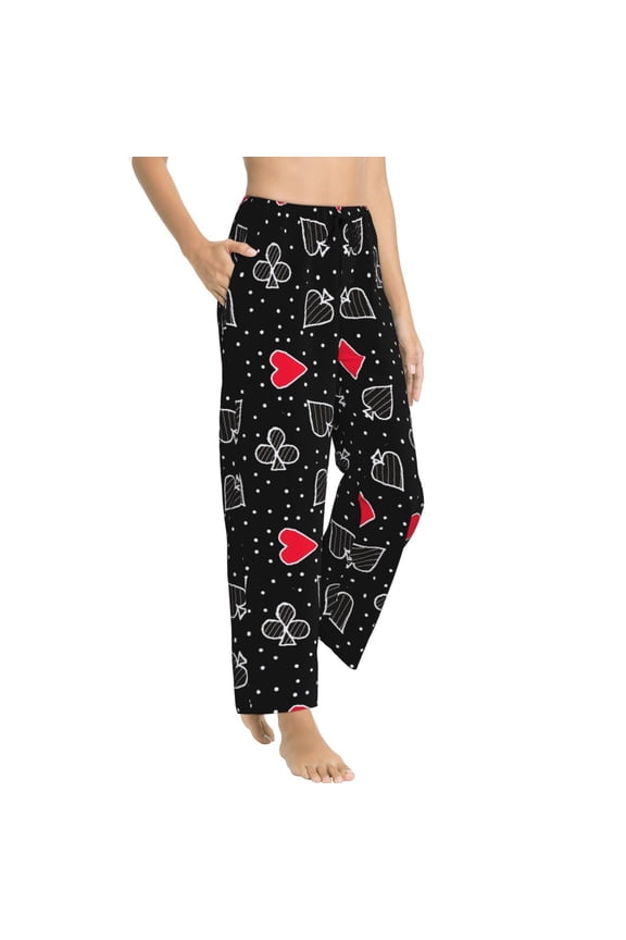 Card Suits Womens Soft Woven Cotton Elastic Waistband Sleep Pajama Pant Lounge Sleep Pant With Pockets And Drawstring-Medium