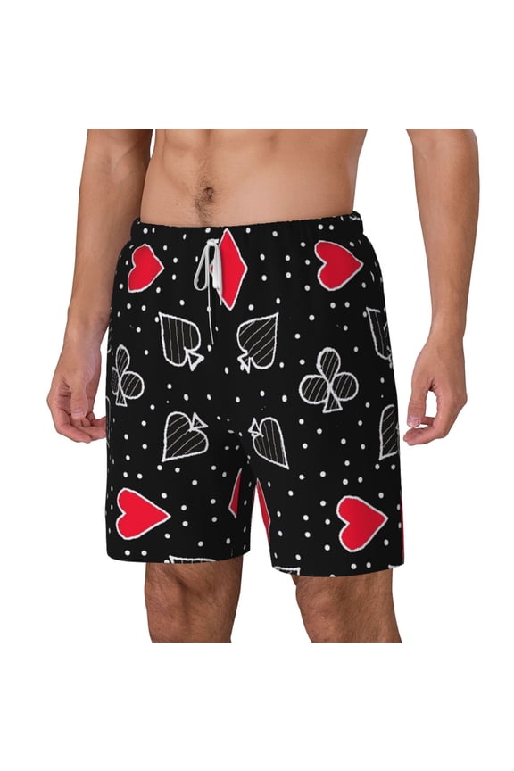 Card Suits pattern Mens Swim Trunks with Compression Liner Stretch Beach Shorts Quick Dry with Zipper Pockets No-Chafing Board Shorts-Medium