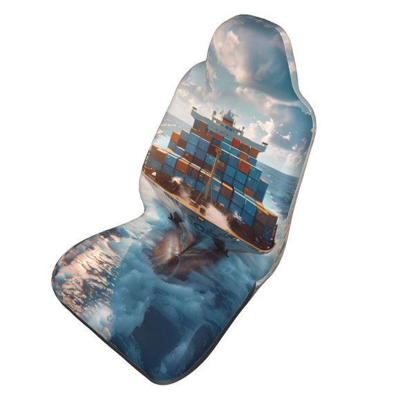 Picia Cargo Ship At Sea Print Waterproof Sweating Car Seat Cover for Post Gym Workout, Running, Beach and Hiking, Universal Fit Anti-Slip Bucket Seat Protector