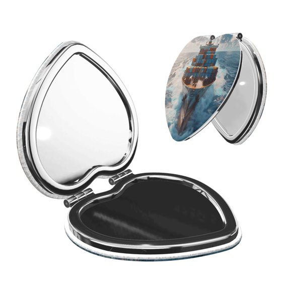 Picia Cargo Ship At Sea for Compact Vanity Mirror , Travel Makeup Mirror , Portable Magnifying Cosmetic Mirror for Daily, Work, Business-Heart Shape