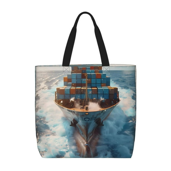 Picia Cargo Ship At Sea for Tote Bag for Women with Zipper, Gym Tote with Compartments, Laptop Work Tote Nurse Dance Yoga Bag for Sport, Travel
