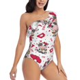 thumbnail image 1 of Picia Caring Cow Pattern Women's One Piece Swimsuits,One Shoulder Swimwear Asymmetric ,Ruffle Monokinis Bathing Suits,High Waisted Flattering Bathing Suits-X-Large, 1 of 8