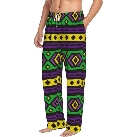 Picia Carnival Mardi Gras Mens Soft Woven Cotton Elastic Waistband Sleep Pajama Pant Lounge Sleep Pant With Pockets And Drawstring-X-Large