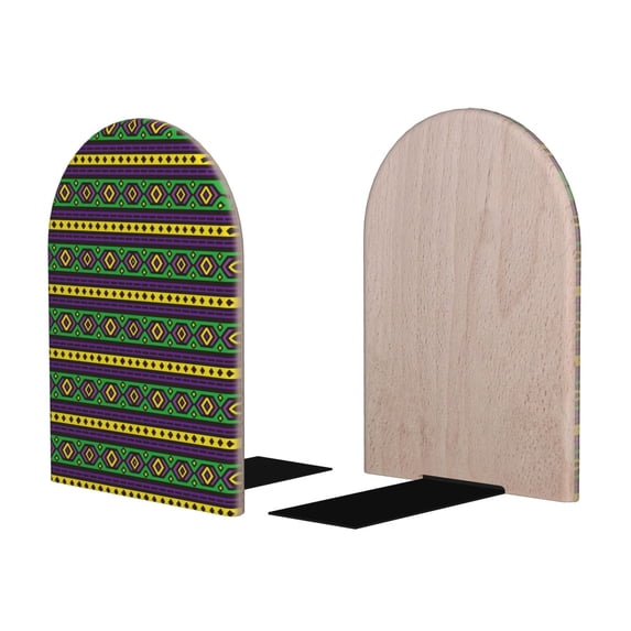 Picia Carnival Mardi Gras Pattern Wood Bookends for Shelves,Non-slip Bookends, Heavy Duty Wooden Bookend Support,1 Pair